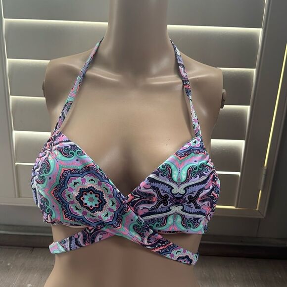 Victoria Secret PINK Women’s Unforgettable Swim Bikini Top Halter Paisley Sz 34A - Picture 1 of 7